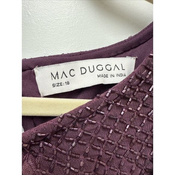 Mac Duggal Size 18 Purple 5948 Cape Sleeve Beaded Formal Cocktail Dress $598 New - Picture 10 of 10